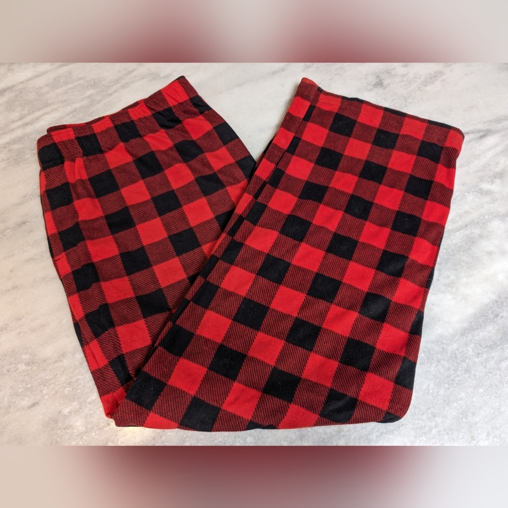 Christmas Men's Fleece Red Buffalo Plaid Pajama Pants